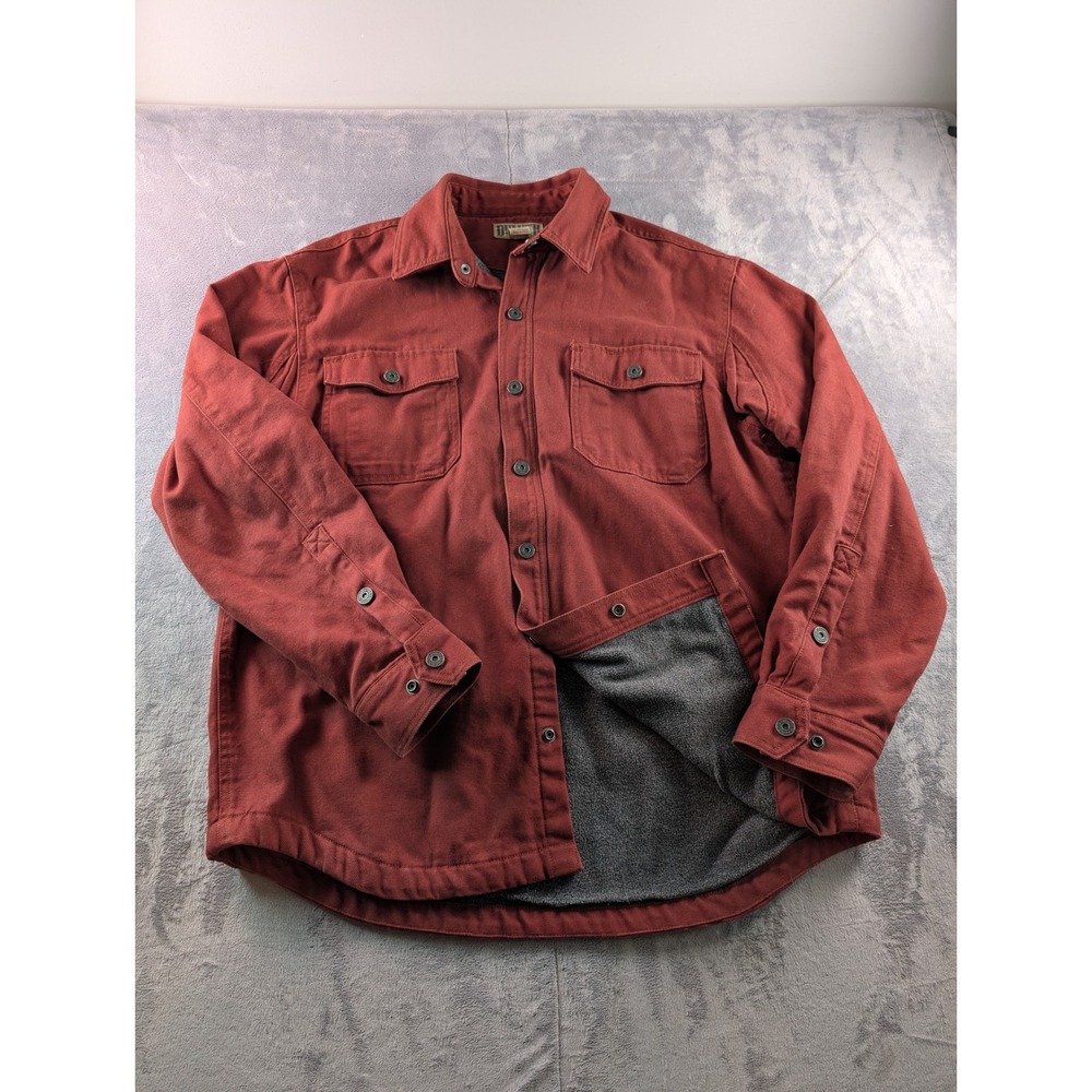 Duluth Trading Co Mens Large Fleece Lined Canvas Shirt Jacket Red Snap Front